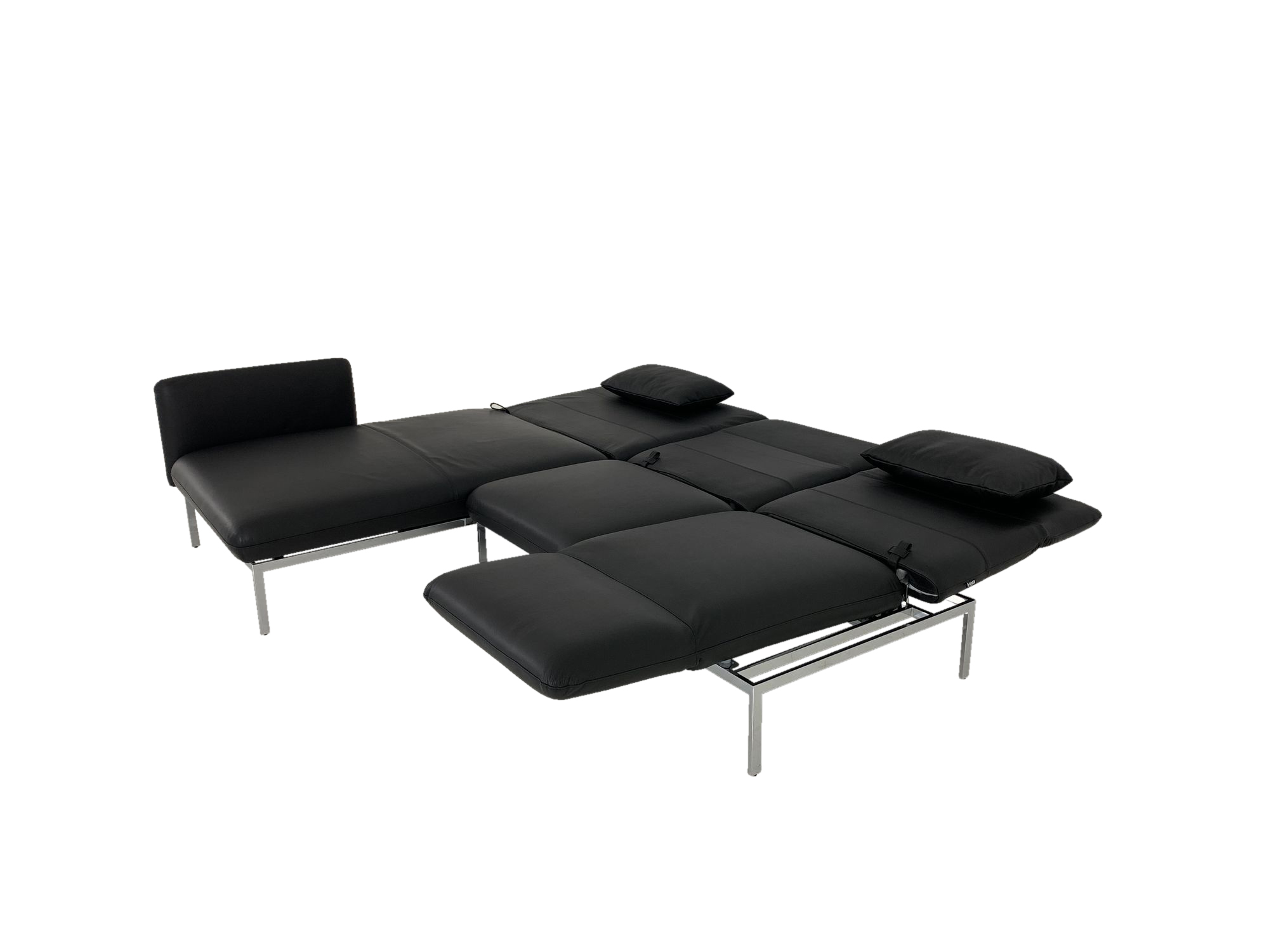 Brühl RORO medium Sofa mit XL Recamiere in Jumbo Leder schwarz mit
