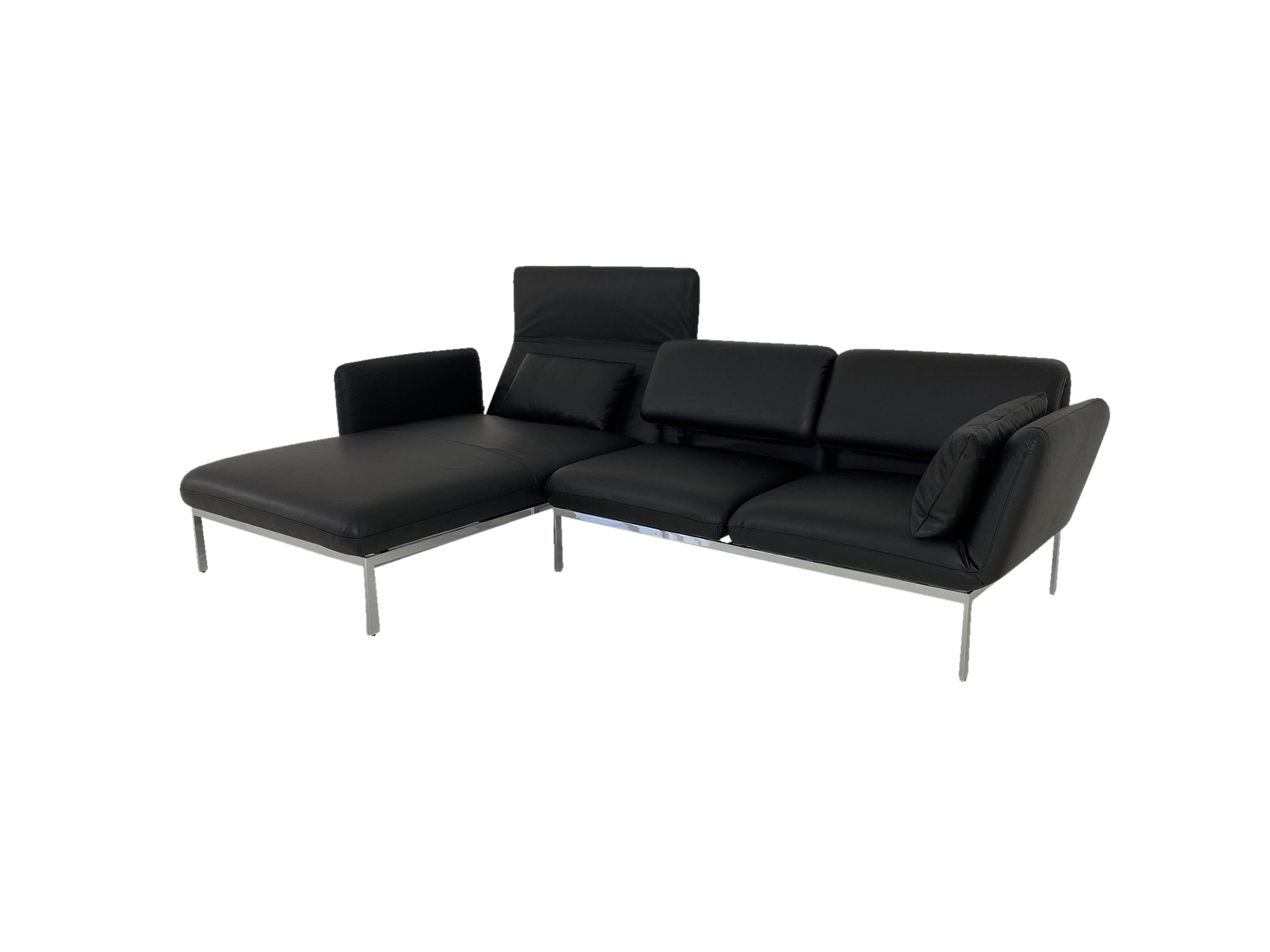 Brühl RORO medium Sofa mit XL Recamiere in Jumbo Leder schwarz mit