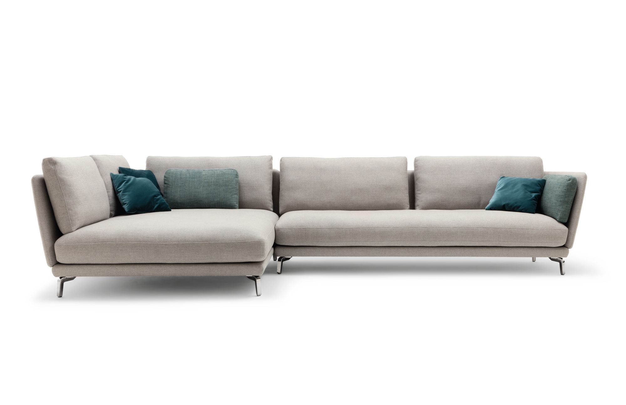 ROLF BENZ RONDO Sofa mit 252 berbreiter Recamiere in Stoff grau mit 