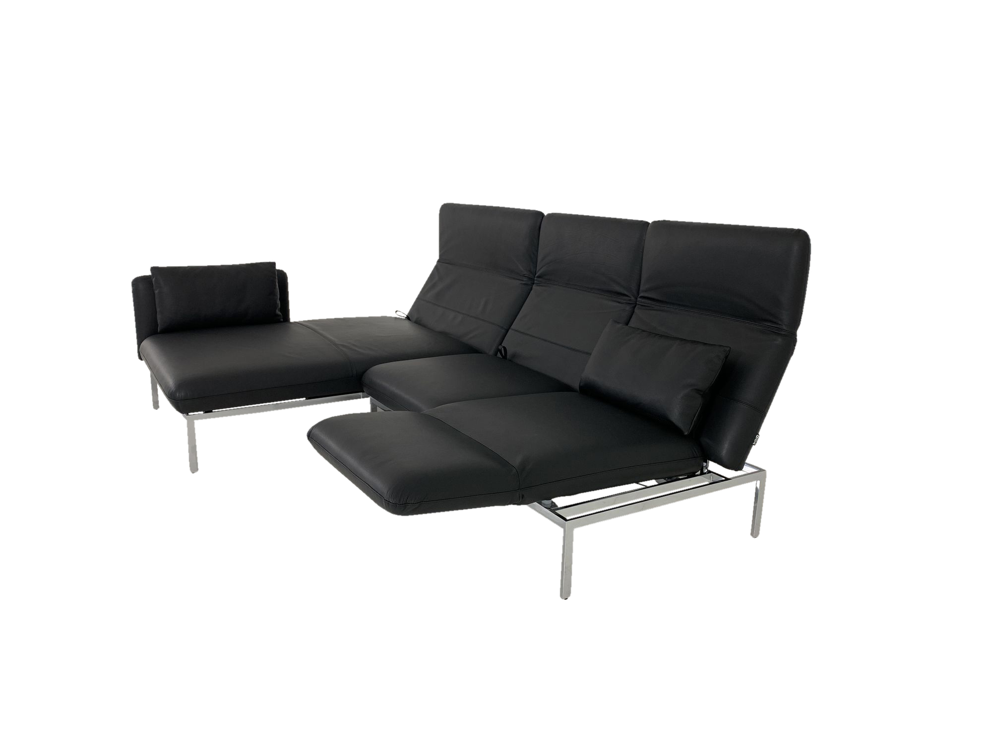 Brühl RORO medium Sofa mit XL Recamiere in Jumbo Leder schwarz mit